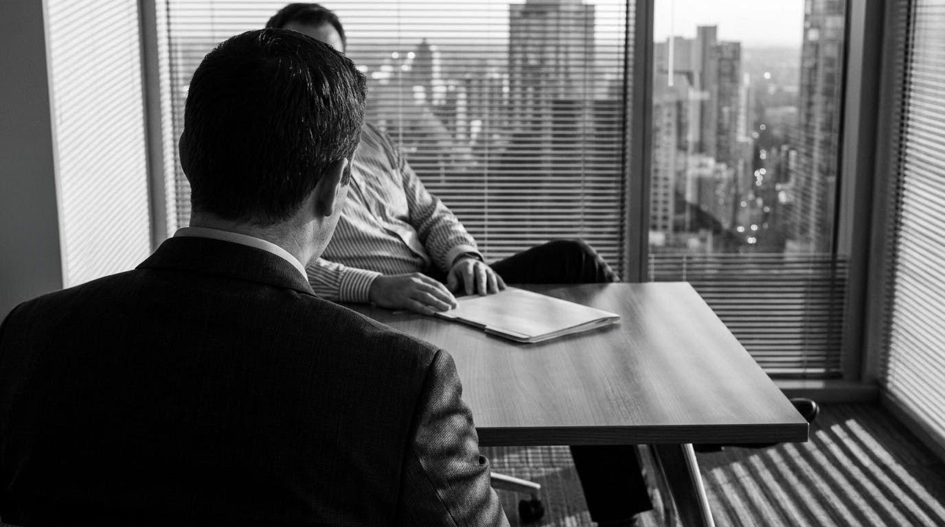 Executive and protection professional meeting to discuss a confidential threat assessment